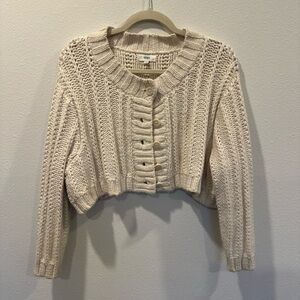 OZMA Louise Cardigan, Eco-Soft Alpaca Cotton Cropped Sweater in Cream XS